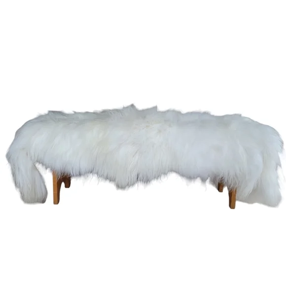 NATURAL White Long Hair Sheepskin for Bench Seat, Rug Runner or Throw - Picture 8 of 8